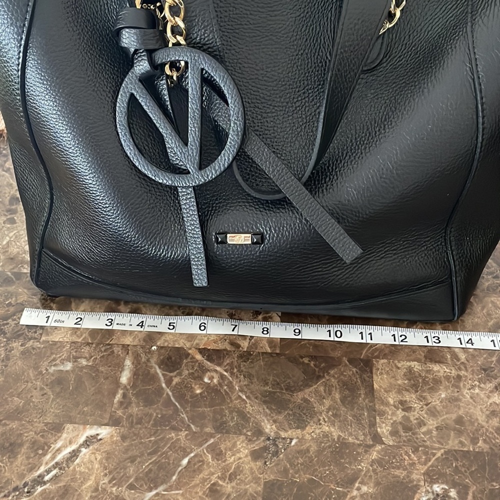 Valentino Black Leather Tote with Gold Chain Accents - Picture 8 of 13